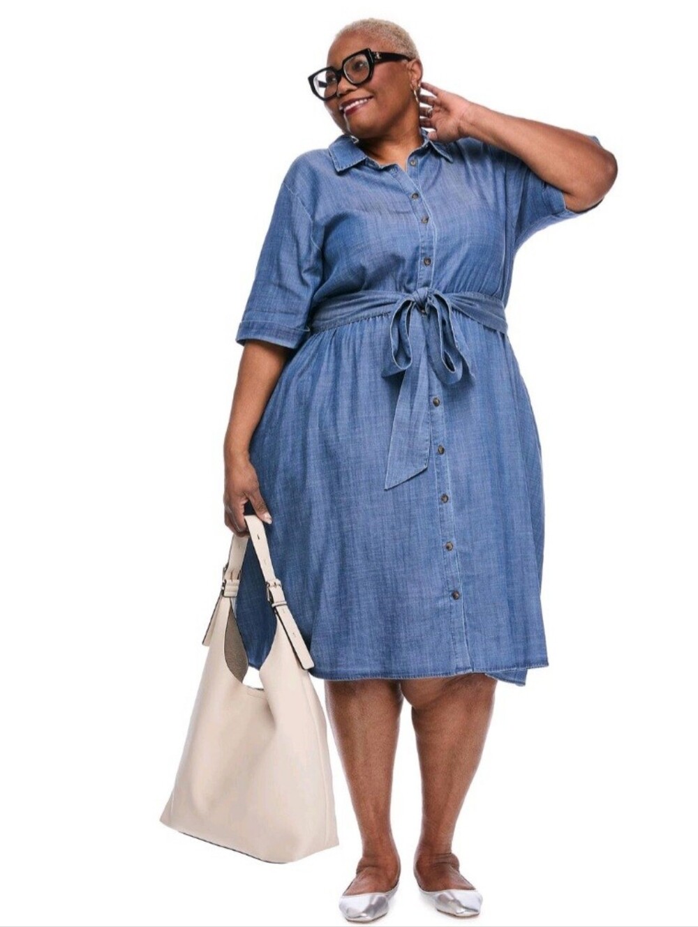 PLUS SIZE Lane Bryant women's shirt midi dress features a classic Blue/100108